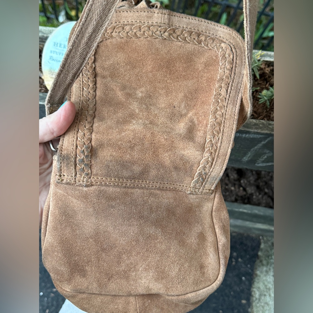 WORLD MARKET brown boho India shoulder small leather bag hippy tan suede - Picture 9 of 16